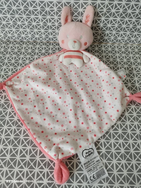 Doudou plat lapin blanc rose étoiles cape Mots d'Enfants