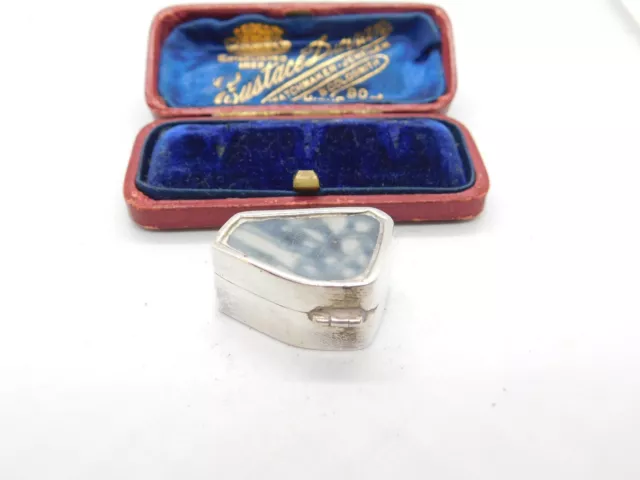 Sterling Silver Trinket or Pill Box With Antique Chinese Blue & White Ceramic