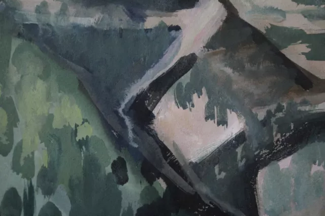 Tempera Landschaft Gebirge Wald Bäume Gerda Henning Nachlass Signiert 1954 3