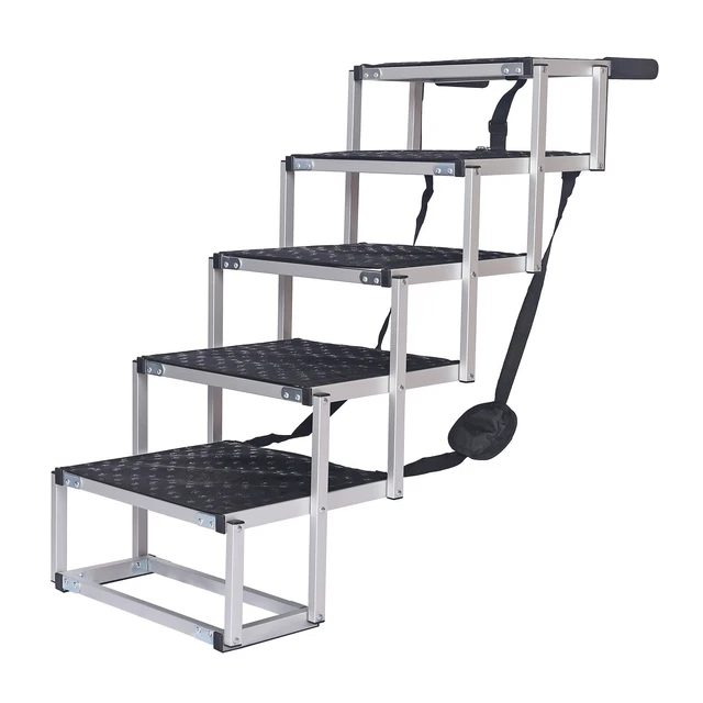 Festnight Klappbare Hundetreppe - 62x40x49,5 Cm, Rutschfeste Stufen, Bis 75 Kg Belastbar (Creme/Braun)