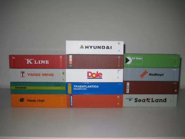 Set (4) de 13 contenedores H0 "K LINE, YANG MING, SCHENKER, Hapag, HYUNDAI,..."