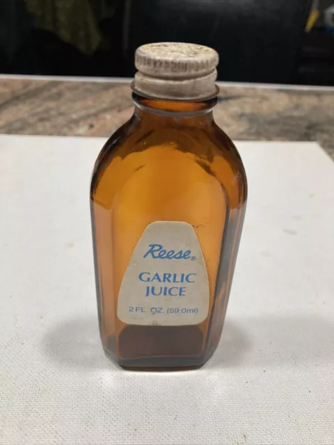 vintage Reese garlic juice glass bottle w/cap