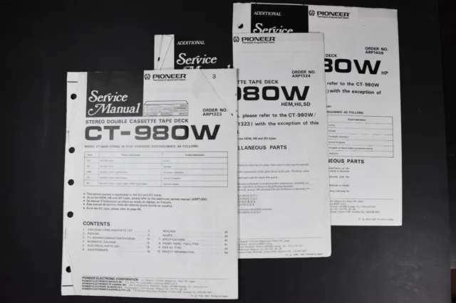 Pioneer CT-980W Stereo Cassette Deck Service Manuals - Genuine Original