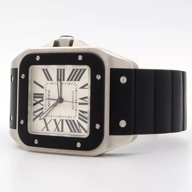CARTIER SANTOS 100 XL Automatic Silver Dial Rubber Strap W20121U2
