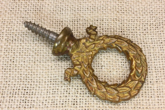old Plant Hook Wreath Ring Ceiling Bird Cage Hanger rustic tarnished BRASS
