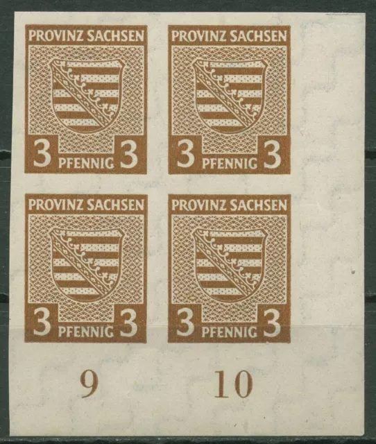 SBZ Provinz Sachsen 1945 Wappen mit WZ fallend 67 X 4er-Block Ecke 4 postfrisch