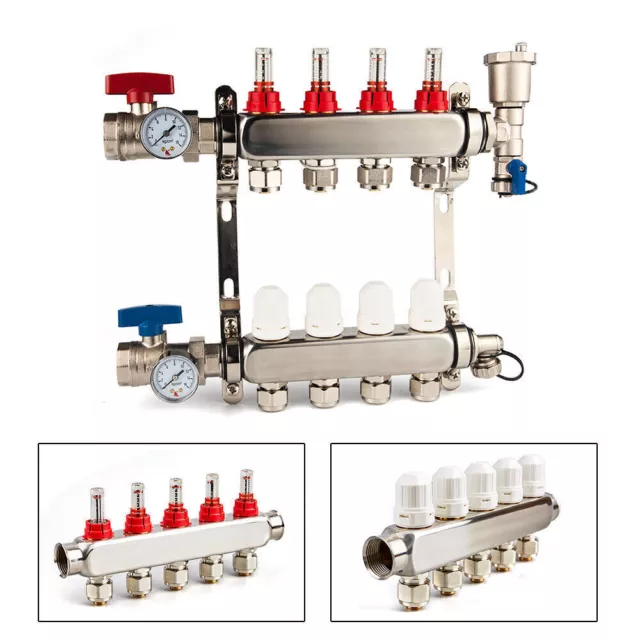 4 Branch Radiant Floor Heating Manifold Stainless Steel For Hydronic PEX 1/2" US