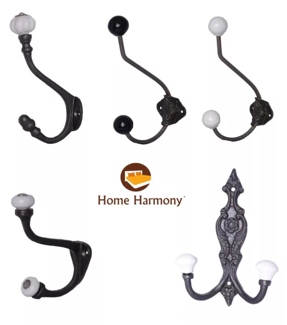 Antique Style Cast Iron Wall Mounted Caot Hooks with Ceramic Knobs