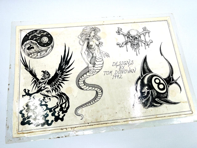 De colección Tattoo Shop Flash #7 años 90 Tom Donovan ocho bolas sirena cráneo ying yan