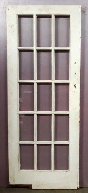 30"x79" Antique Vintage Wooden Interior French Swinging Door Window Wavy Glass