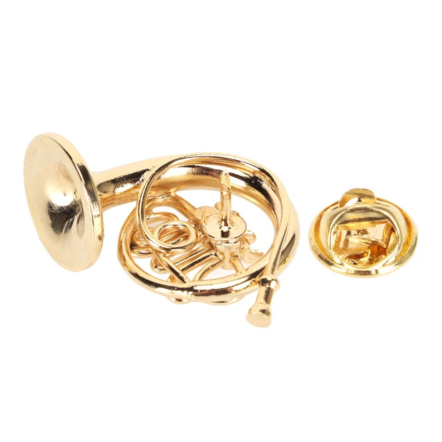 Oro Miniatura Corno Francese A Forma Di Lapel Brooch Pin Brass Mini Strument DB3