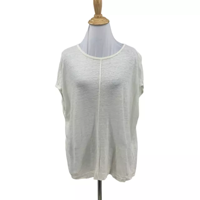 Madewell Linen Miracle Tee Womens M Medium White Split Seams Cap Sleeves Shirt