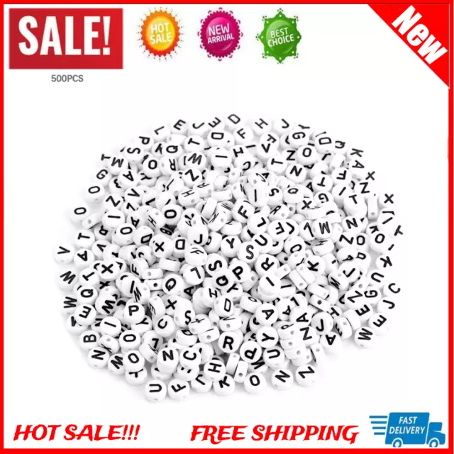 Letter Beads 500pcs Round Acrylic Single Letter Beads A-Z White Pearls DIY
