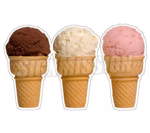 THREE ICE CREAM CONES Concession Decal sign cart trailer stand sticker