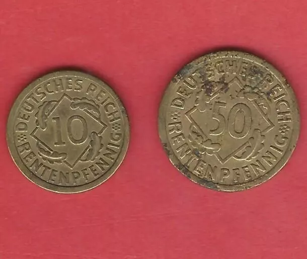 10 und 50 Rentenpfennig, Deutsches Reich 1924 A