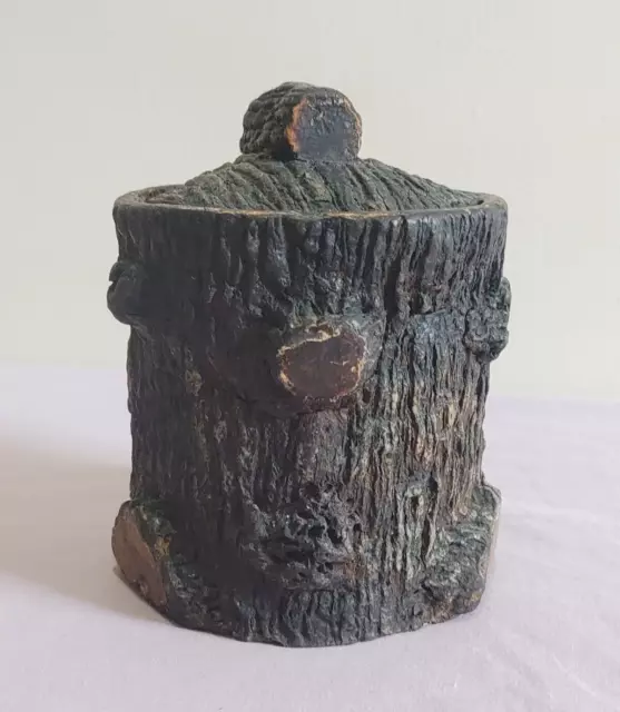 Antique Naturalistic Pottery Tree Trunk Stump Tobacco Jar Pot Black Forest Style