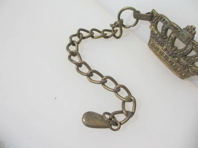 Victorian Brass Chain Light Old Antique Belt Curtain Tie Back Holder Crown 42"L 9