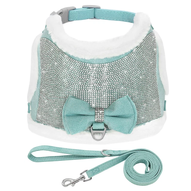Crystal Rhinestone Dog Harness and Leash Cute Bowtie Bling Giirl Pet Puppy Vest