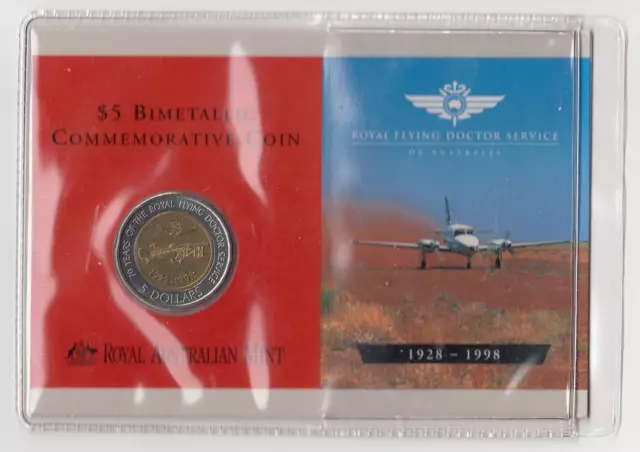1998 (Unc) 'Flying Doctors' Commemorative Five Dollar Bimetallic Coin - On Card 3