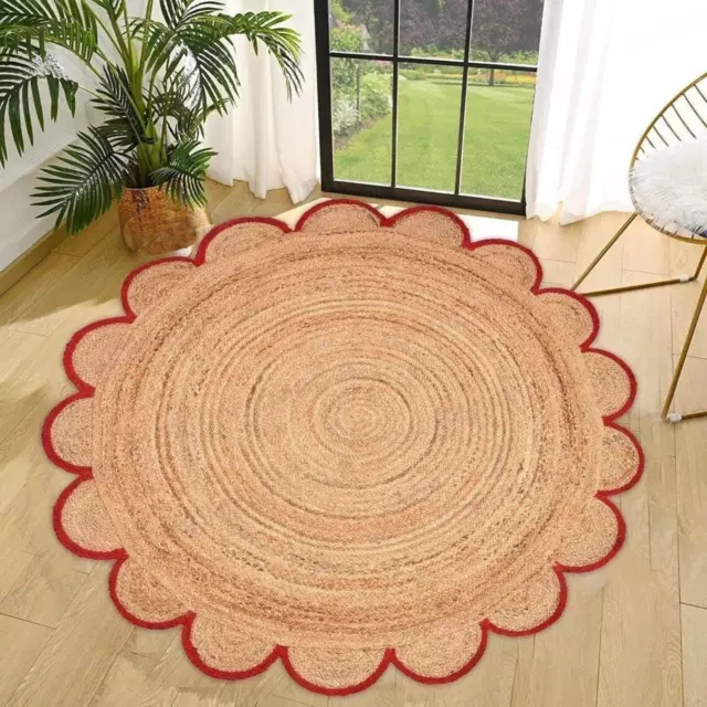 Alfombra redonda de yute estilo bohemio alfombra decorativa hecha a mano de...