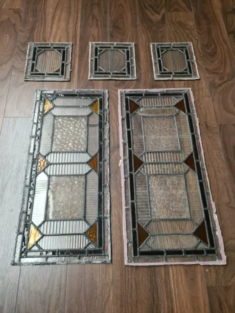 Vintage Stained Glass Panels - Set of 5