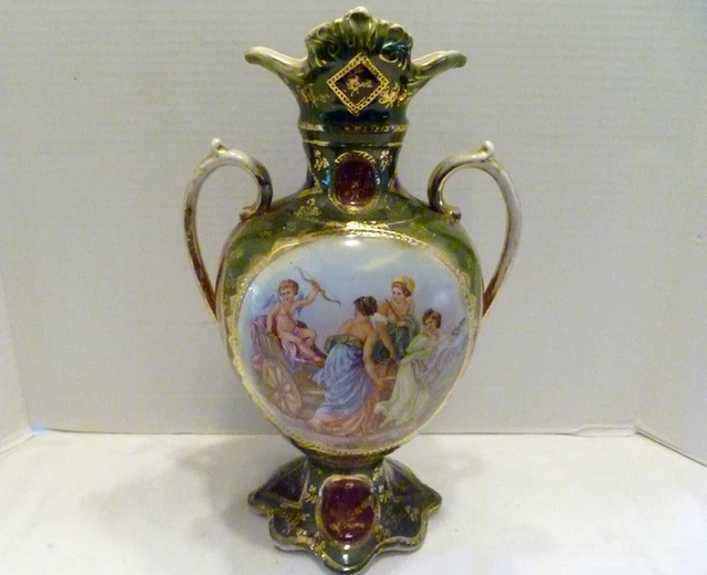 13" Vintage ROYAL VIENNA Marked PORCELAIN URN VASE Cupid NYMPHS Chariot BAROQUE