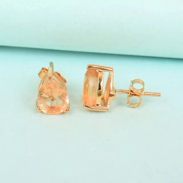 Naturel Morganite Clou 925 Argent 18k Plaqué Or Fait à la Main D Pour Femmes