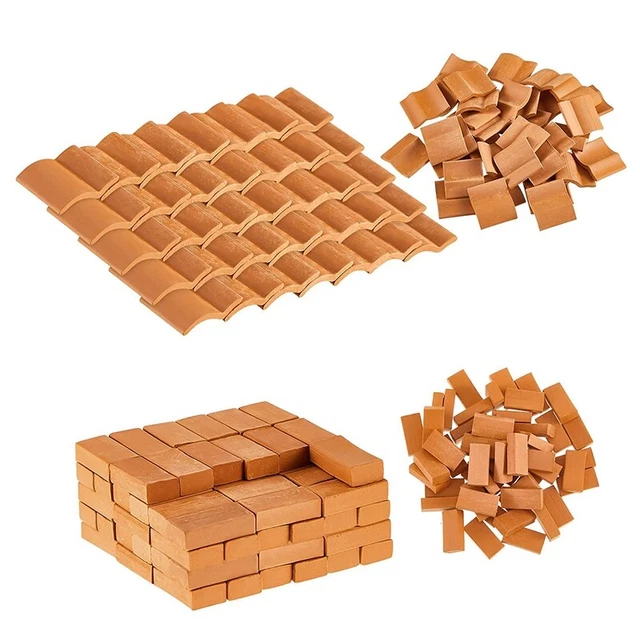 200pz Set Modellino Mattoni e Tetto Mattoni Rossi Paesaggio Bri R4S3