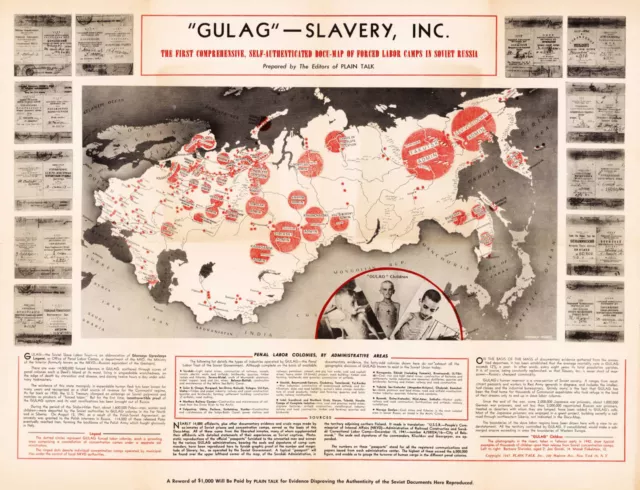 1947 Map Communism Cold War Gulag Slavery Labor Camps Russia Soviet Union Poster