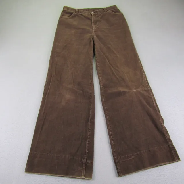 Vintage Levis Pants Womens 30x32 Brown Corduroy Bare Back Flare 70s Scovill Zip