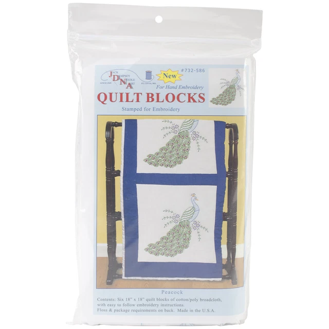 Jack Dempsey gestempelt weiße Quiltblöcke 18""x18"" 6/Stück Pfau - 732 586
