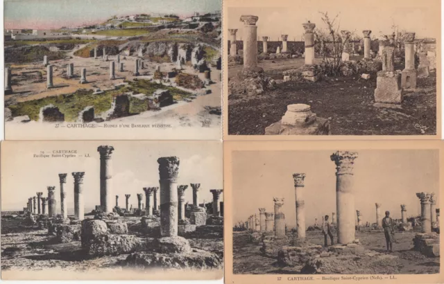 Lot de 4 cartes postales anciennes TUNISIE TUNISIA CARTHAGE ROMAINS basilique
