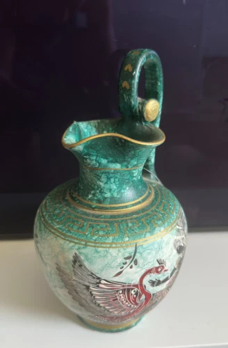 Vase Pichet Décoratif Style Grec Antique - Céramique Noire, Fait Main, Décor Or 24 Carats, Occasion En Bon état