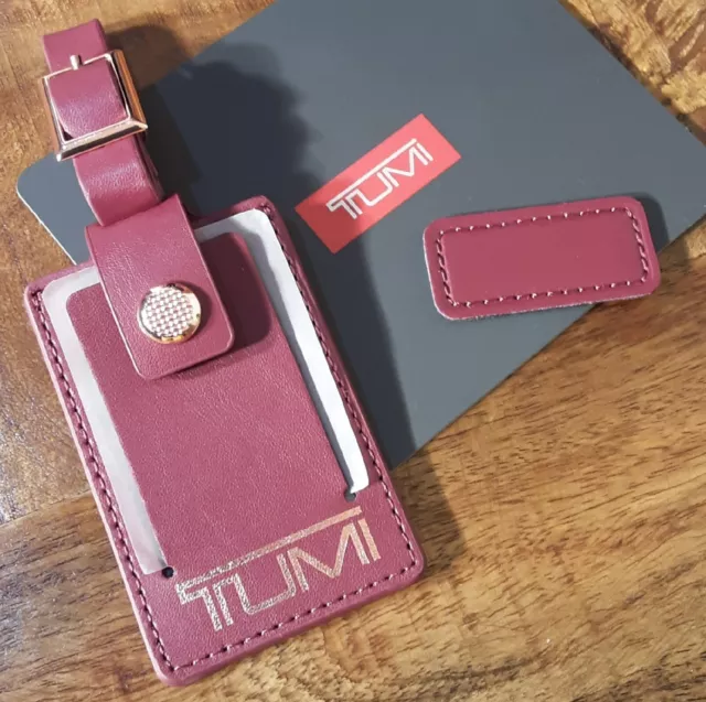 NEW Tumi Set Luggage Tag and Monogram Patch in Berry/Rose Gold Leather Model2022