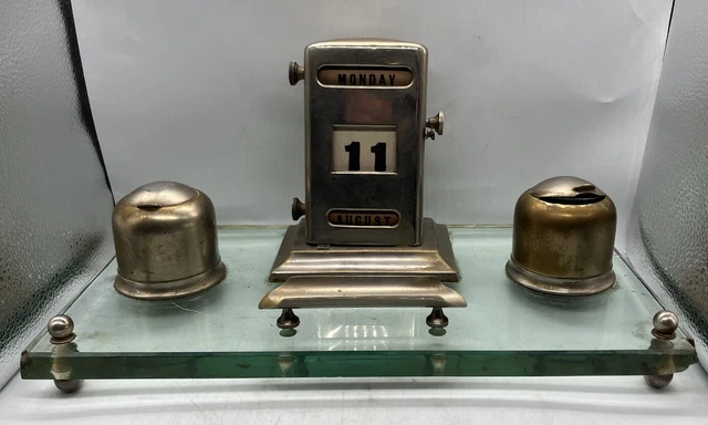 VINTAGE ART DECO Desk Set Perpetual Calendar Antique Vintage RARE £35.
