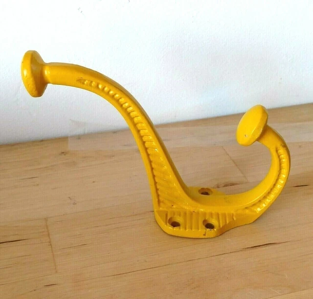 Heavy Duty Cast Iron Double Hook Coat  Hat Towel Robe Hook  Yellow