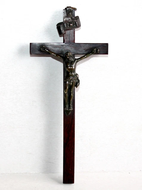 Crucifix Jesus Christ En Bronze Croix En Bois Inscrit La - Catawiki