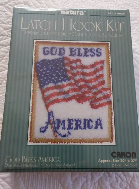 Kit de gancho de pestillo Caron Natura God Bless America bandera nuevo en caja 20 ""x 27" EE. UU.