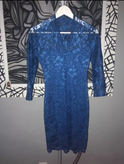 VESTIDO DE ENCAJE Azul  Eléctrico MANGA LARGA