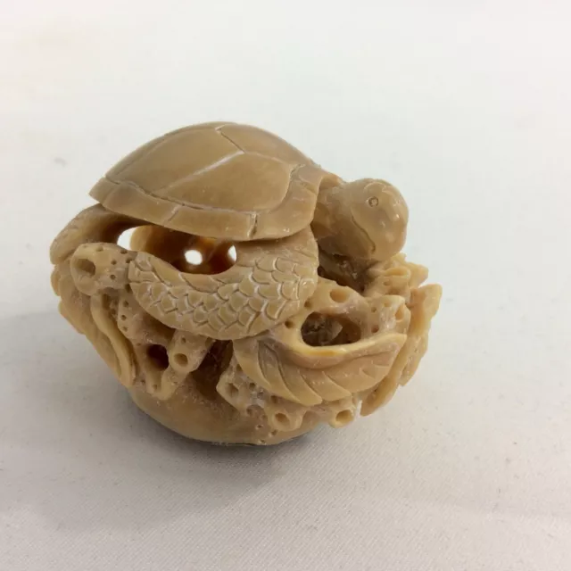 Vintage Tagua Nut Turtle Marine Figurine Hand Carved With A Lot Of Details.