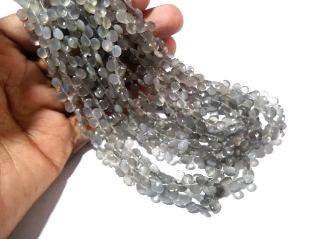 1 Strand Natural Gray Moonstone Heart Faceted 7-8mm Grey Moonstone Beads 7"inch