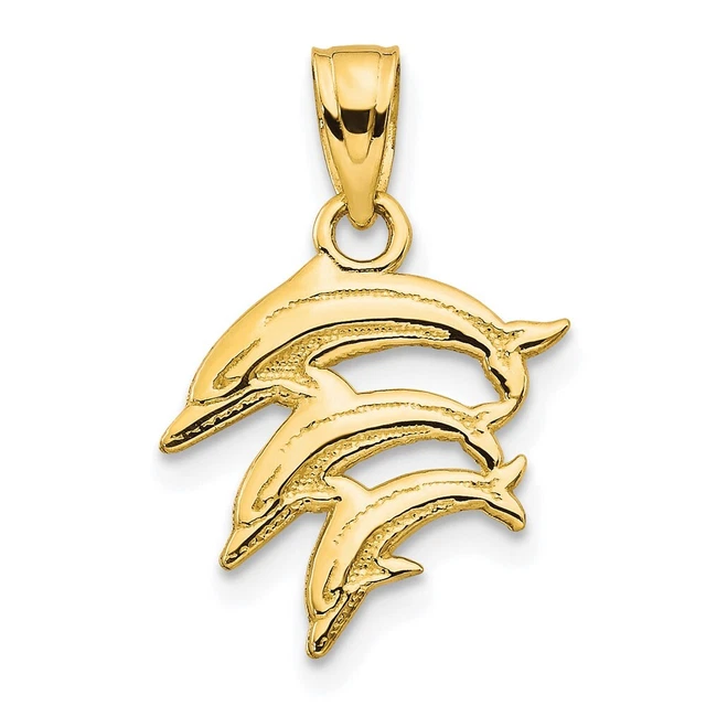 10k Gelbgold Meer Delfin Ozean Fisch Strand Nautische Halskette Anhänger Charm