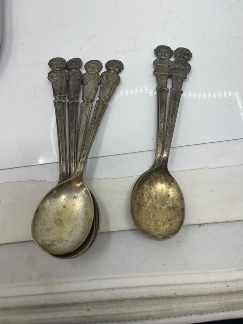 17 Vintage International Silver Campbell Kids Soup Spoon Girl Boy - Silverplate