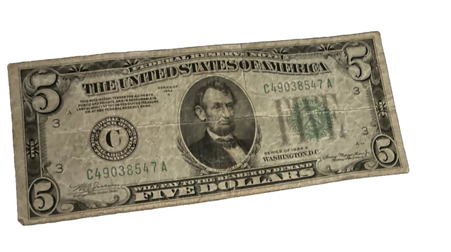 1934-A GREEN SEAL FIVE DOLLAR Federal Reserve Note / Double Dated!!