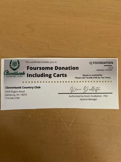 Golf Gift Certificate (Foursome)Cloverbank Country Club, Hamburg, NY Buffalo NY