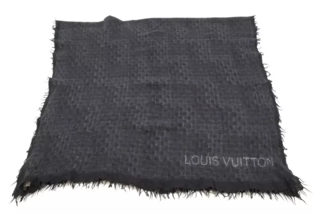 Louis Vuitton Damier Cachemira Seda Bufanda Chal Logo Hombres Negro 7857k