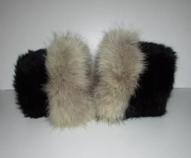 SUPERBE REAL BLACK OPOSSUM FUR / REAL FLUFFY GREY FOX FUR CUFFS  15" X 6"approx