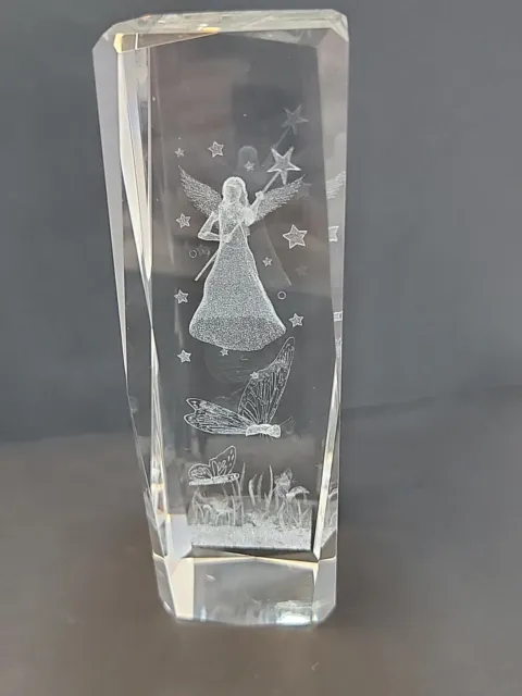 Crystal Glass 3D Laser Etched Angel Star Butterfly Flower Field Paperweight 6”