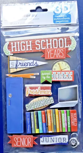 Paper House 3D High School Years Sticker Set~Locker~Books~Laptop~Junior~Senior