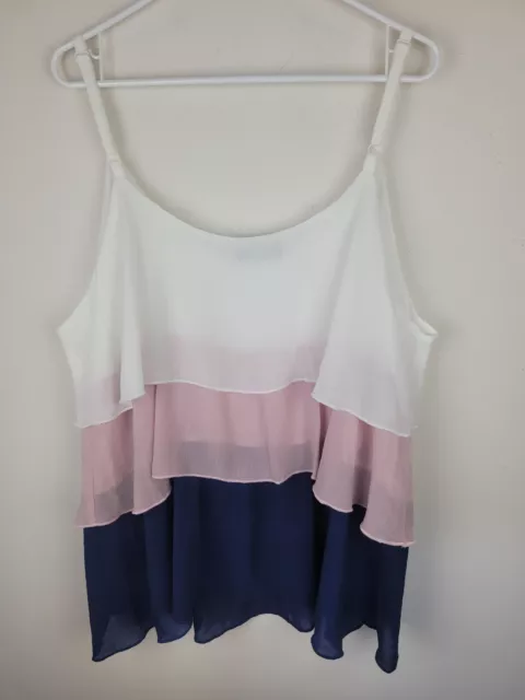 Womens Tunic Top 18 20 White Pink Blue Layered Chiffon Tank Flowy Plus Size 2